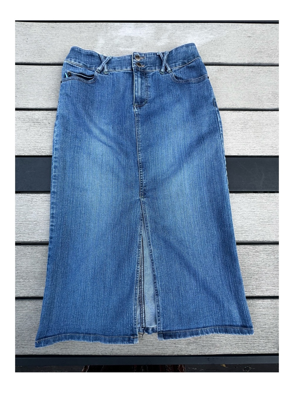 Duck Head Jeans Co Vintage Stretch Blue Denim Maxi Skirt with Front Slit Size 6